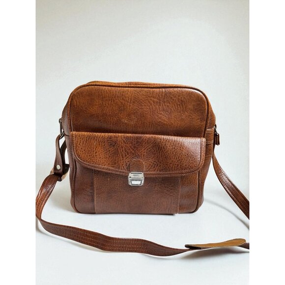 Vintage Sears Brown Vinyl Carry on / Overnight Shoulder Bag Vegan Leather - Picture 1 of 10